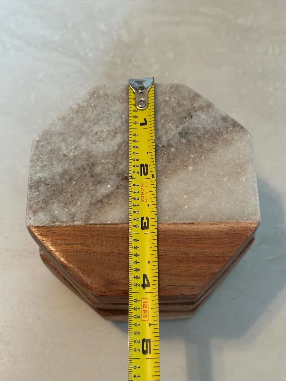 Marble & Wood Coasters Octagon Set of 4 Grey/Brown - Royal Standard